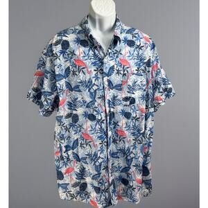 Izod Saltwater Tropical Shirt Adult XXL Blue Pink Flamingos Button Short Sleeve